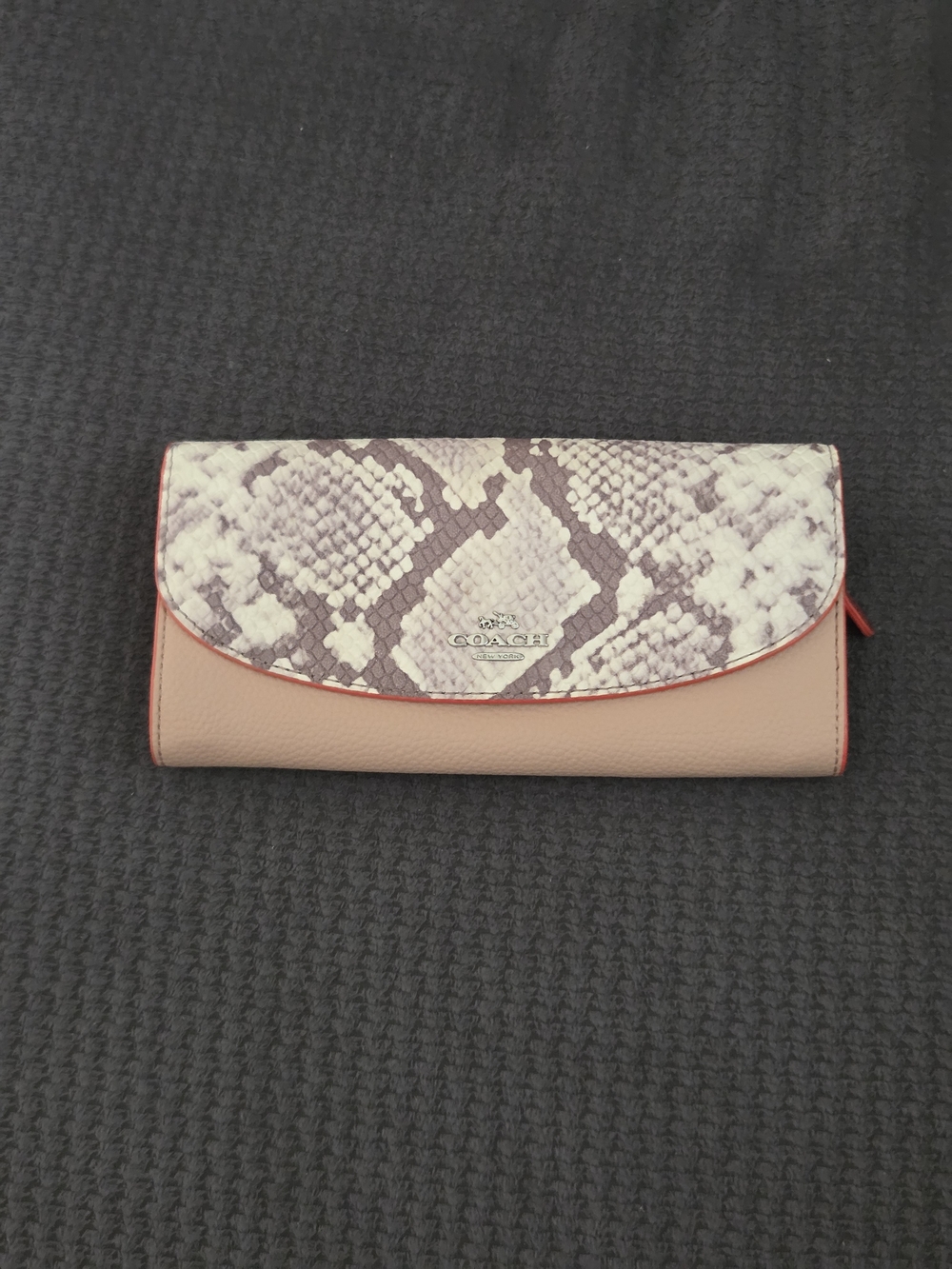 COACH Snake-Print Flap Continental Wallet in Blush
